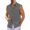Men's Summer Hawaiian Solid Color Sleeveless Button-Down Shirt