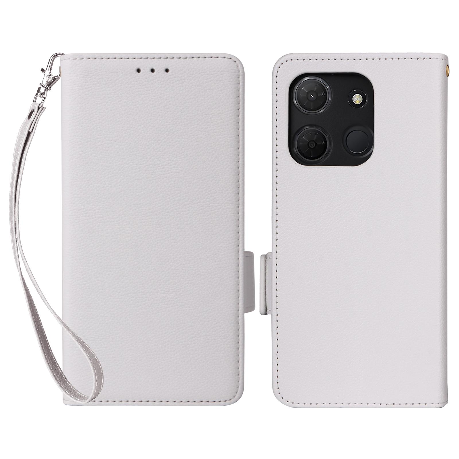 

Для TCL 503 Чехол с ремешком на запястье Текстура личи Кожа PU Кошелек Чехол для телефона White