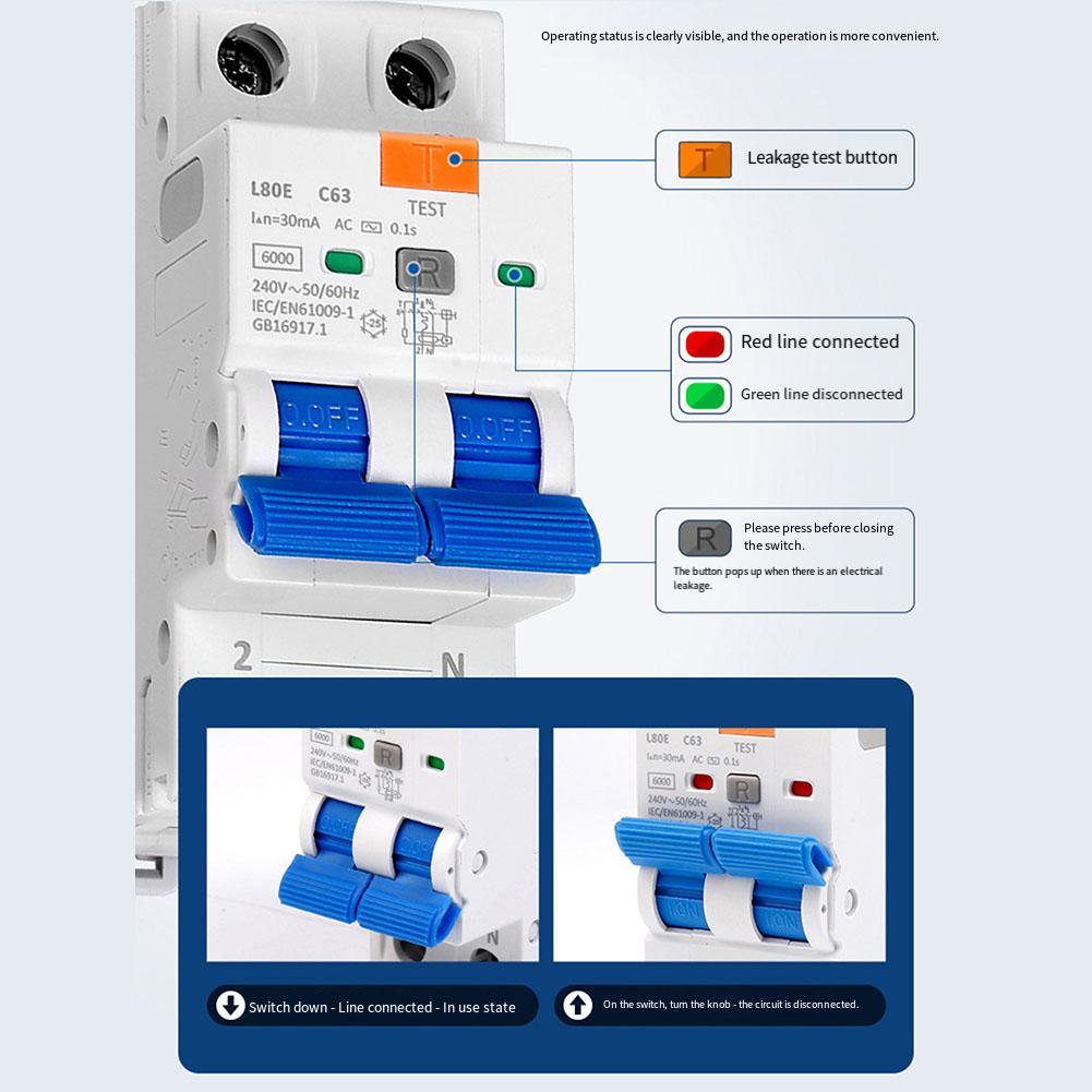 Electrical Safety FI Circuit Breaker Electrical Safety Enhancement 6kA Breaking Capacity High-Resistance Material