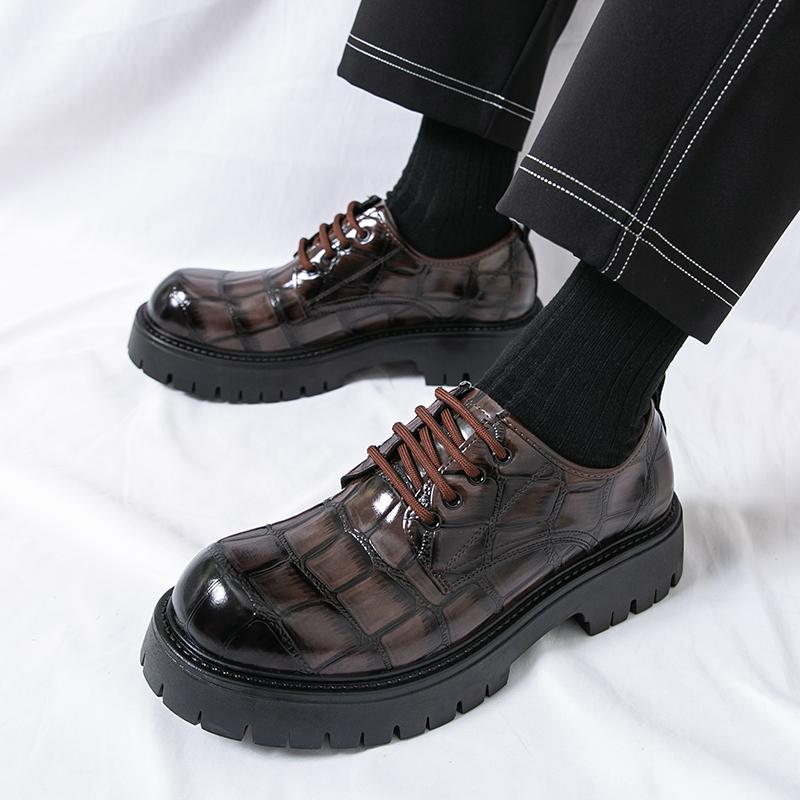 Fashion Men Business Height-increasing Derby Shoes Black Brown Thick-soled Anti-slip Lace-up Fashionable Office Leather Shoes Size 38-46