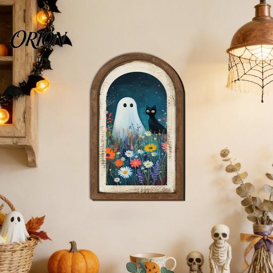 Cute Ghost Decoration Arch Wooden Sign, Halloween Table Rustic Farmhouse Arched Sign Shelf Decor, Decorative Wall Art for Mantel Living Room