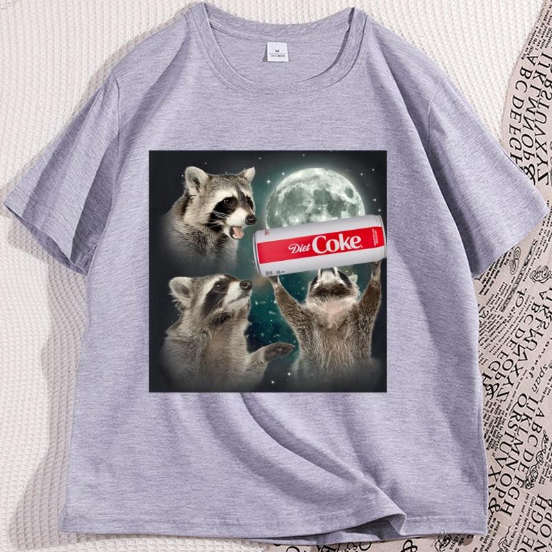 Funny Raccoon Diet Coke Tshirt Cotton Short Sleeve Funny Tee For Animal Lovers Round Neck Oversized Streetwear Casual Trendy