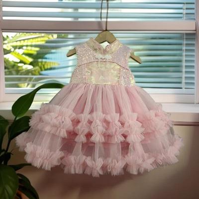 Autumn Spring Chinese Style Puffy Princess Dress for Girls