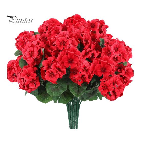 Long-lasting Decorative Flowers 1/6/12Pcs Artificial Geranium Flower with Green Leaves Realistic UV Resistant No Fading Fake Silk Indoor Outdoor