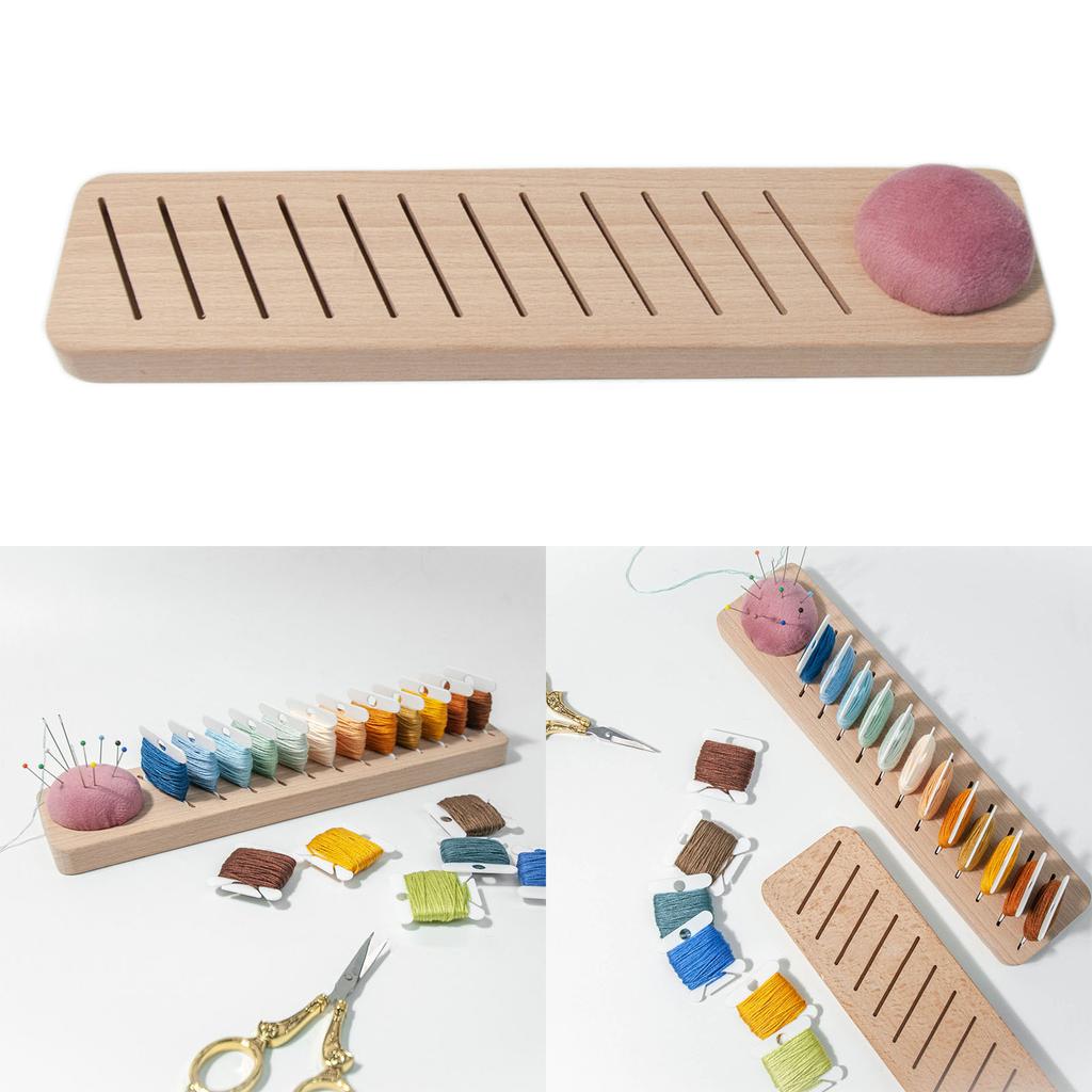 Wooden Thread Holder for Holding Plastic Thread Plates and Sewing Pins, 12 Slots Embroidery Thread Rack for Embroidery
