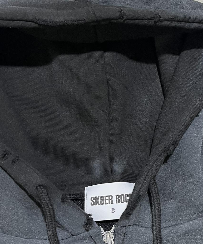 Sk8Er Rock Kreuzstich Grunge Kapuzenpullover mit Reißverschluss ((Schwarz))