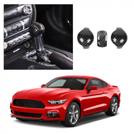 Carbon Fiber ABS Gear Shift Knob Cover Decor Trim Bezels For Ford Mustang 2015+