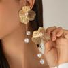Women's Romantic Flower Petal Long Tassel Drop Earrings Trendy Imitation Zircon Hanging Piercing Wedding Zircon Gift