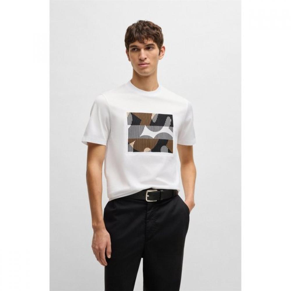 Boss Regular FiT ArTwork Mercerized CoTTon T shirT whiTe 50531862100 11400₽