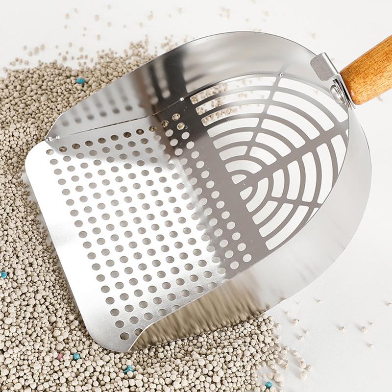 Katzenstreuschaufel aus Edelstahl Langlebige Langstiel-Katzenschaufel Stabile Maschenschaufel Streufilter Haustierreinigungswerkzeuge