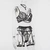 European and American Style Women's Sexy Autumn/Winter Underwear Set with Metal Chain - Three-Piece Hot Girl Collection