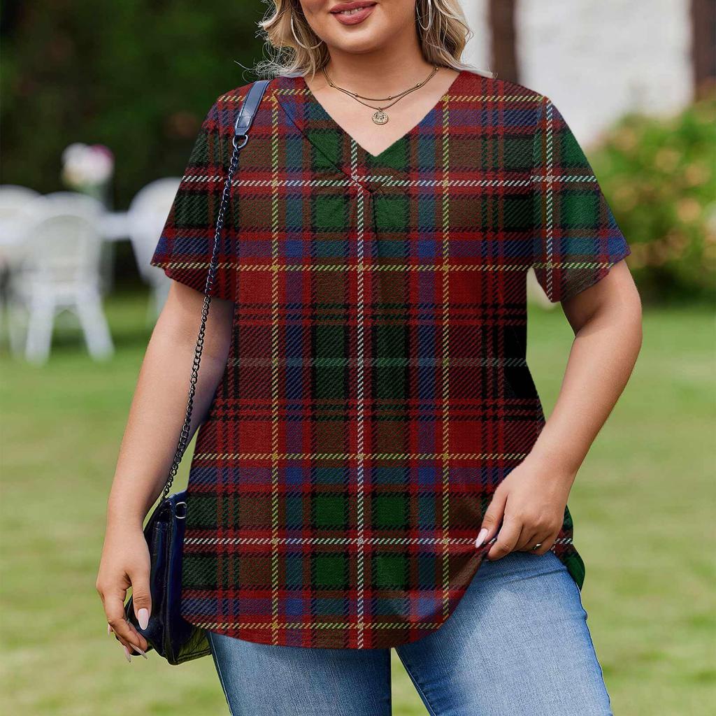 Women's Plus Size Fashionable Casual Loose-Fit Short Sleeve Elegant V Neck Blouse For Work