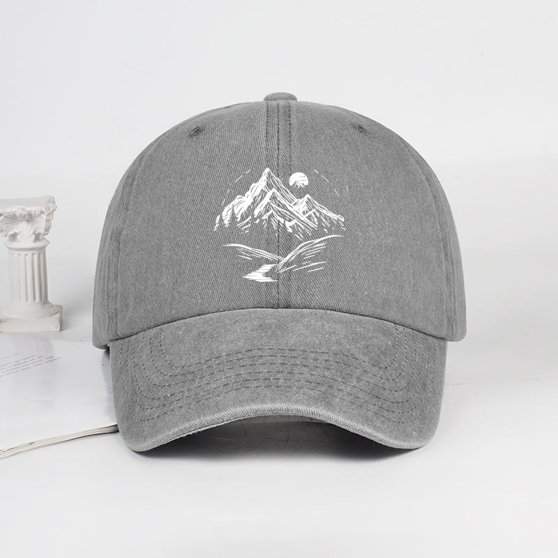 Mountain Landscape Washed Baseball Cap Adjustable Unisex Camping Travel Nature Lover Hat