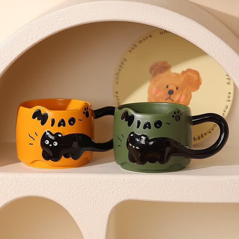 Embossed Kitten Ceramic Mug with Strap