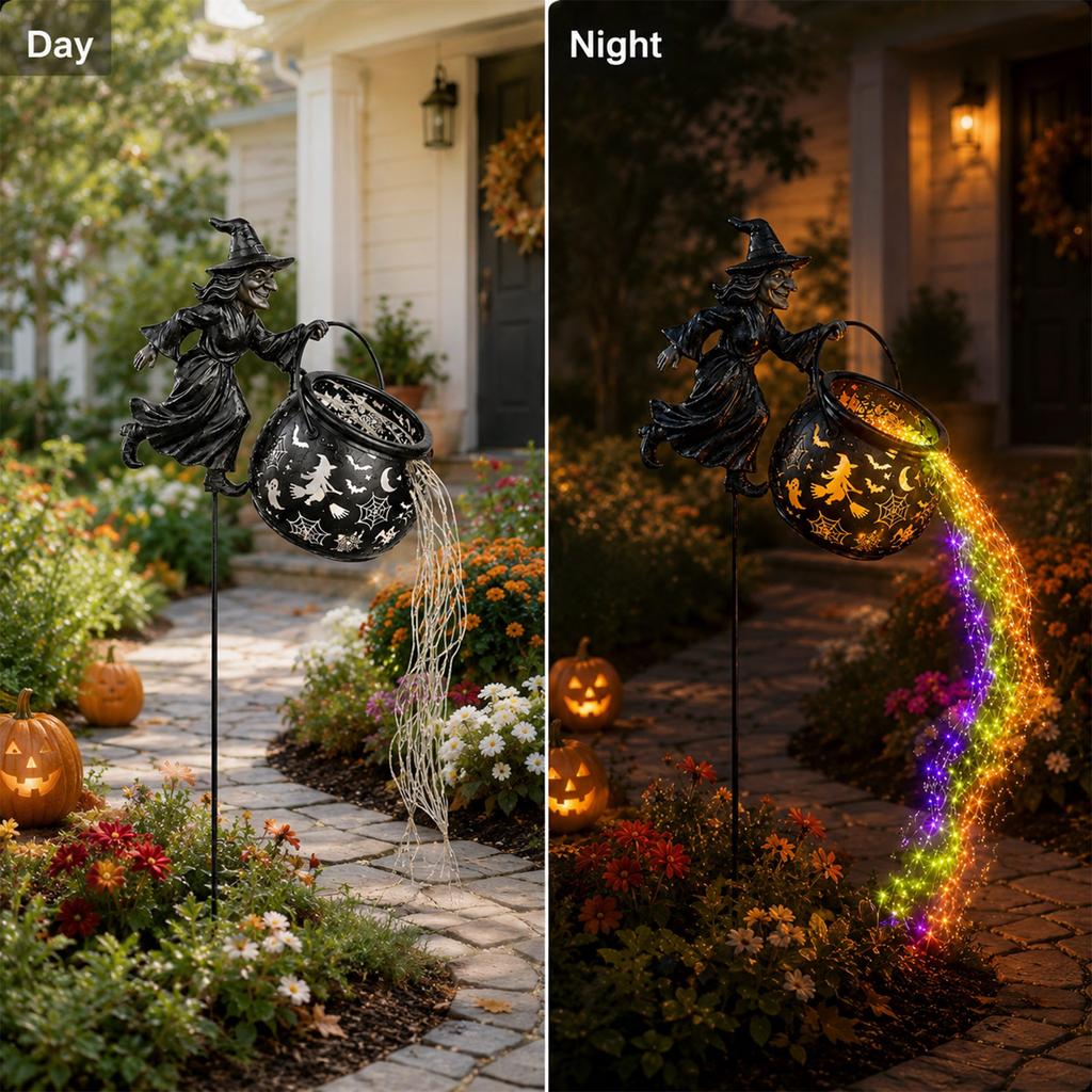 Lanterne de Jardin Chaudron de Sorcière avec Effet Luminescent pour Halloween et Décor Extérieur