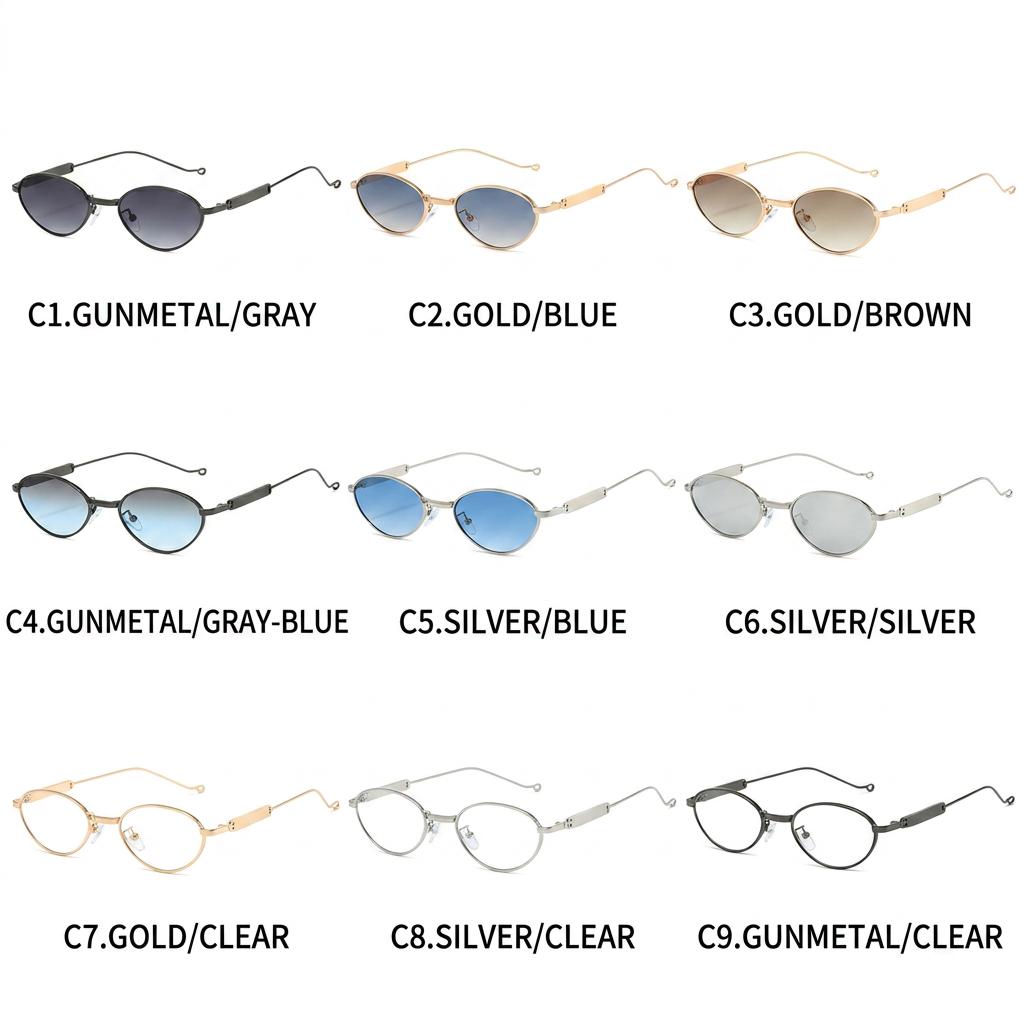 Oval Retro Sunglasses Lightweight Small Frame Metal Sun glasses Metal Frame Eyeglasses Water-Resistant Fashion Outfit Cycling