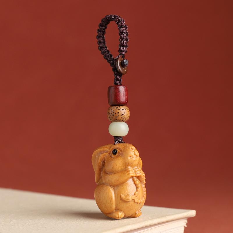 Sandalwood Zodiac Keychain Charm for Men & Women - Cute Mouse Pendant for Keys & Phones