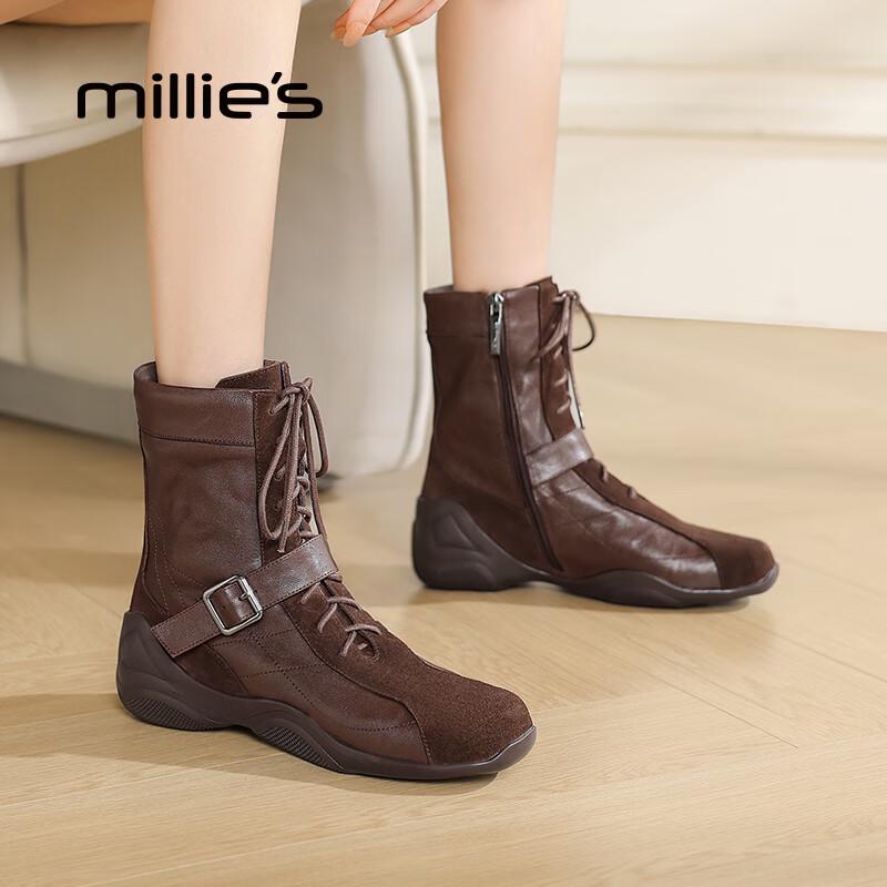 Millies Women s Leather Retro Combat Boots 38