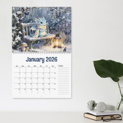 Kalendarz Smoka Pasterskiego 2026 Smoki Przez Pory Roku Kalendarz Ścienny Kalendarz Miesięczny Planner do Biura lub Domu Prezent dla Entuzjastów Smoków