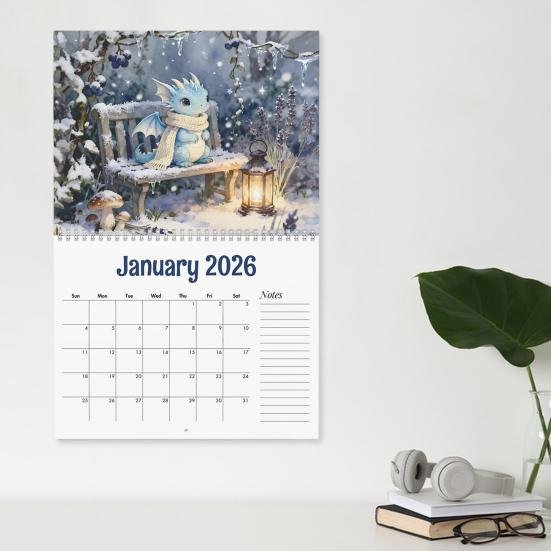2026 Pastoraler Drachenkalender Drachen durch die Jahreszeiten Wandkalender Monatskalender Büro- oder Heimplaner Geschenk für Drachenliebhaber