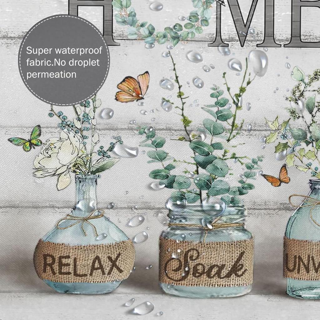 Tijuboni Farmhouse Shower Curtain Green Eucalyptus Shower Curtains For Neutral Country Bathroom Decor Rustic Butterfly Botanical