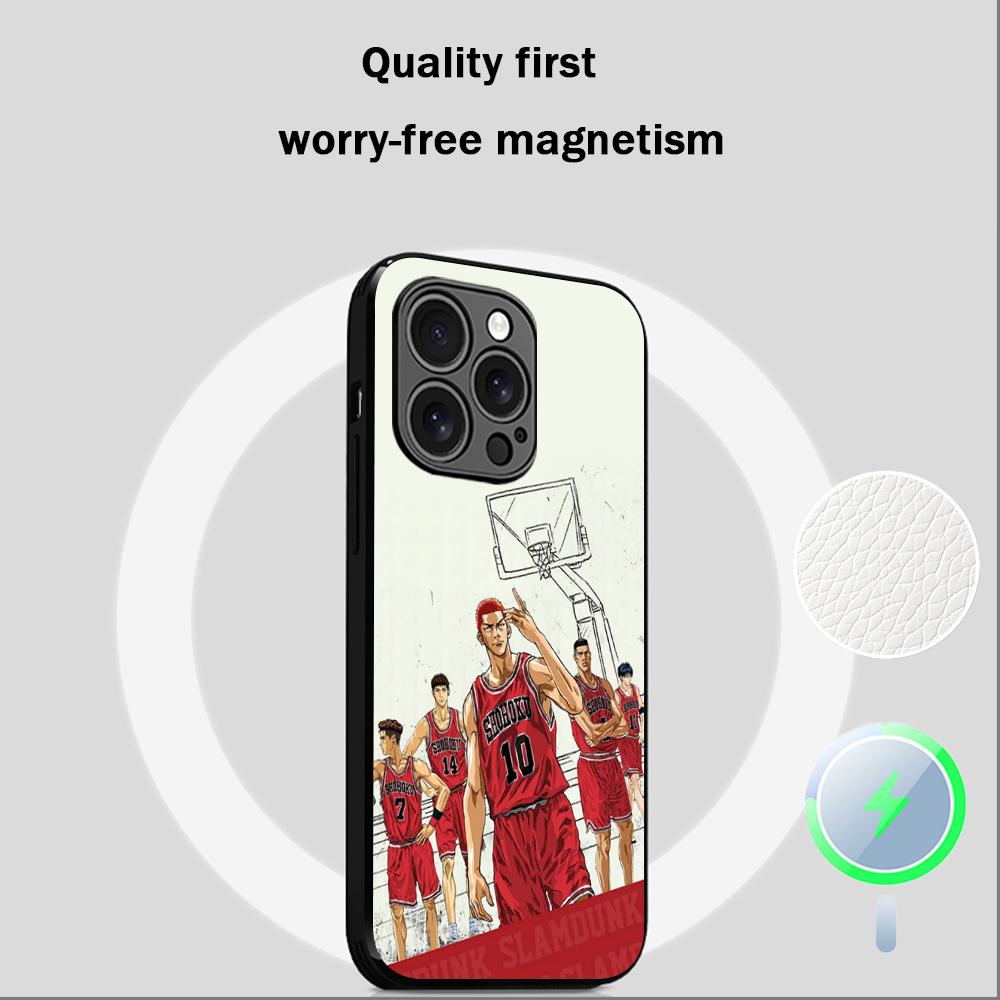 Slam Dunk Classic Basketball Comics Phone Case For iPhone 16 15 14 13 12 11 Plus Pro Max  High-end Luxury Magsafe Sheepskin