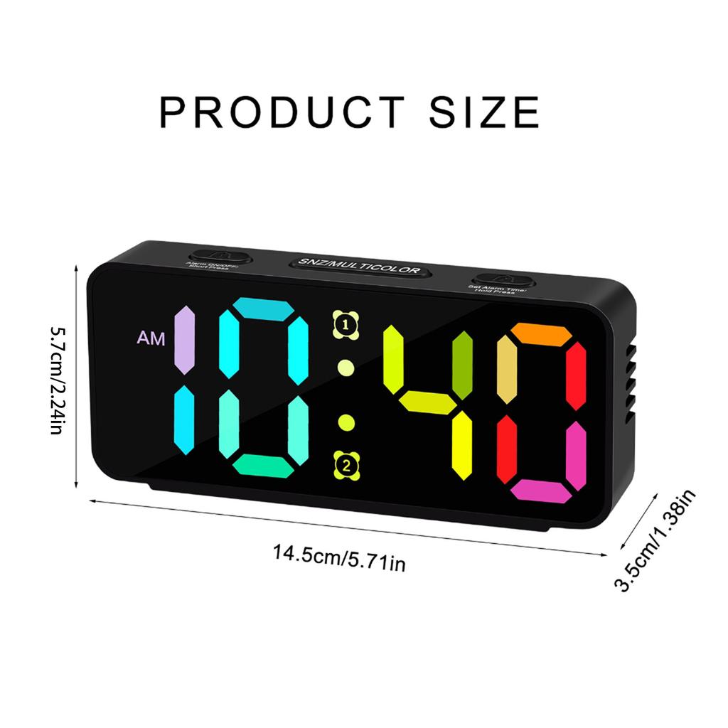 Simple Digital Bedside Alarm Clock With Dynamic Color And Double Alarms For Heavy Sleepers Kids Girls Desk Display