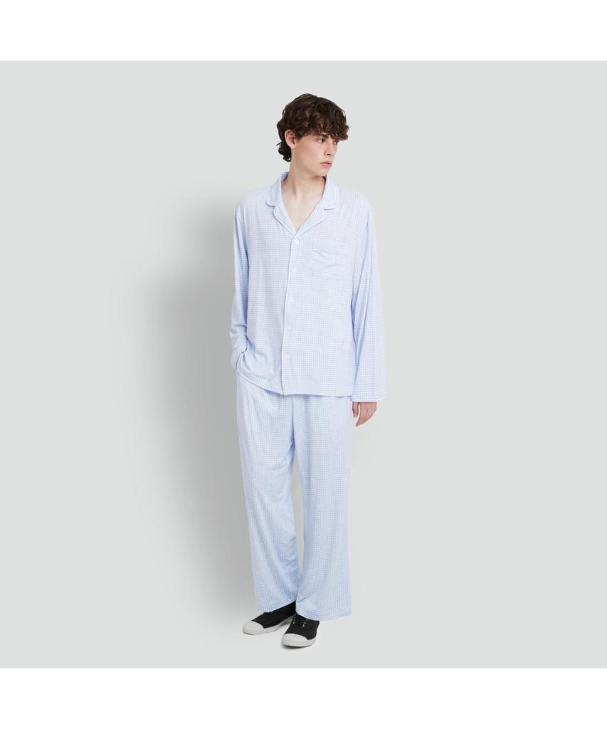 Jaju Men'S Peach Skin Length Pajama Set_Light Blue