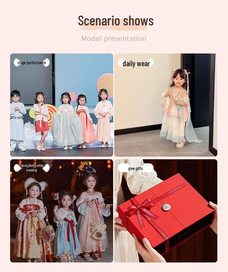 2026 Exquisite Tang Dynasty Style Hanfu: Girls' Super Fairy Princess Jumper Skirt - Perfect for Performances & Daily Wear