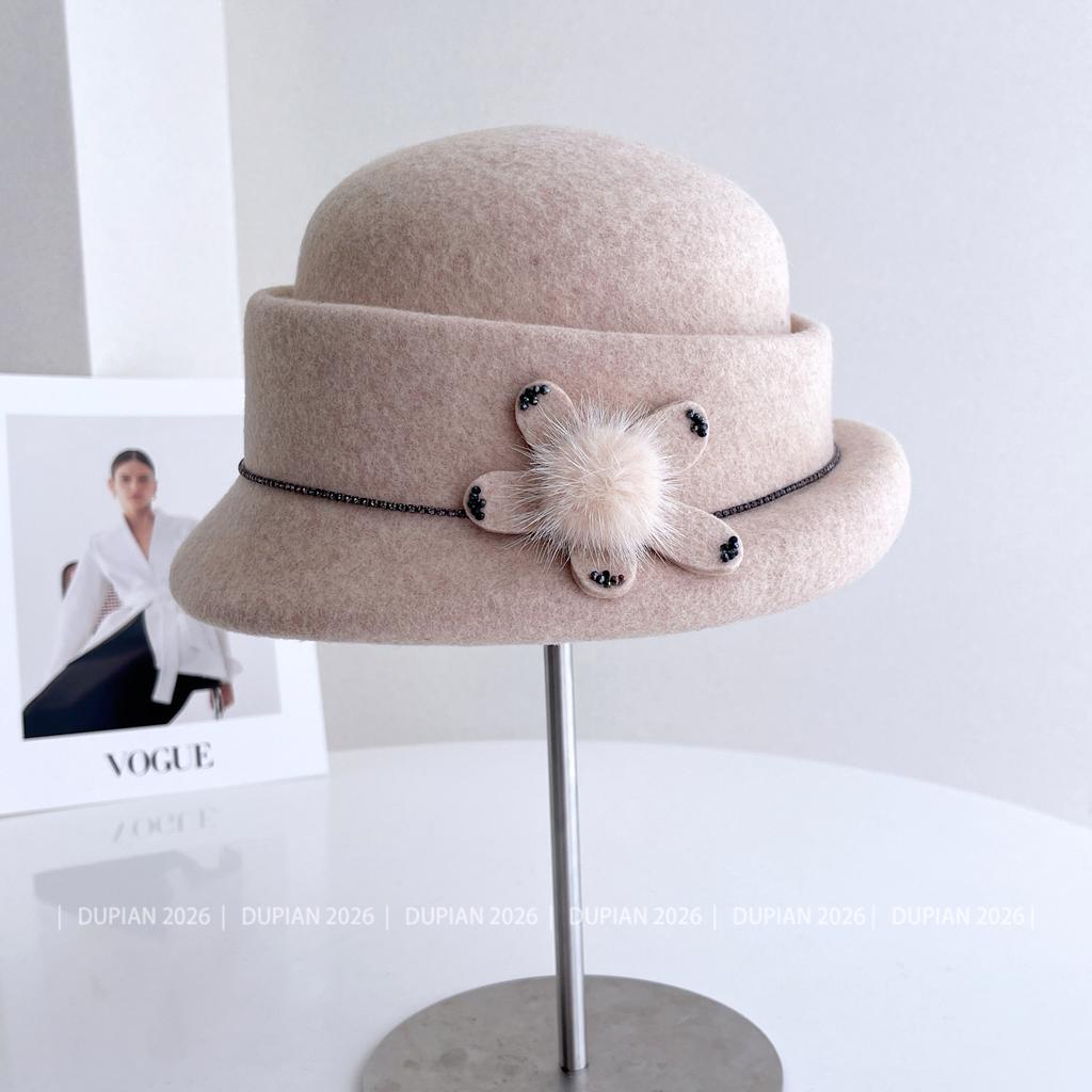 Air Curled Three-dimensional Flower Wool Felt Hat Women's Winter Retro Versatile Basin Hat Light Luxury Fashion Beret Tide