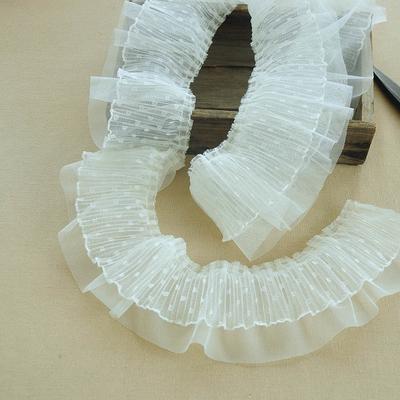 10cm Wide Double-layer Tulle Dot Organ Pleated Cotton Lace Fabric DIY Clothes Curtain Sofa Hem Trim Vestido De Renda Dentelle