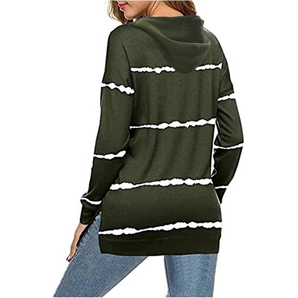 Women's Fashion Casual Stripe Print Hooded Long Sleeve Loose T Shirt Tops