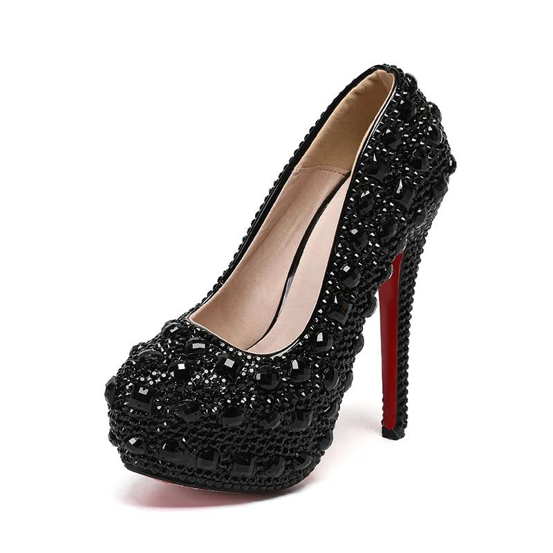 Fashion 14cm Luxury Wedding Shoes Pearl Flowers Full Rhinestones Pearl Platform High Heels Customized Bridal Shoes Cinderella