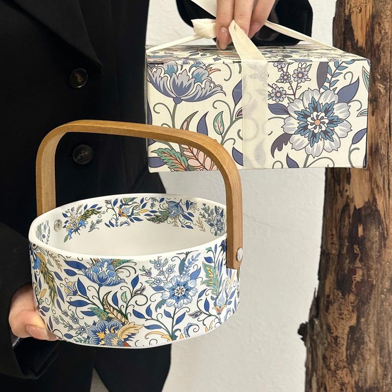 Hochwertiger Nachmittagstee-Snackteller, Obstteller für das Wohnzimmer, Keramik- tragbarer Obstkorb, leichter Luxus-Gemüsekorb Einweihungsgeschenk