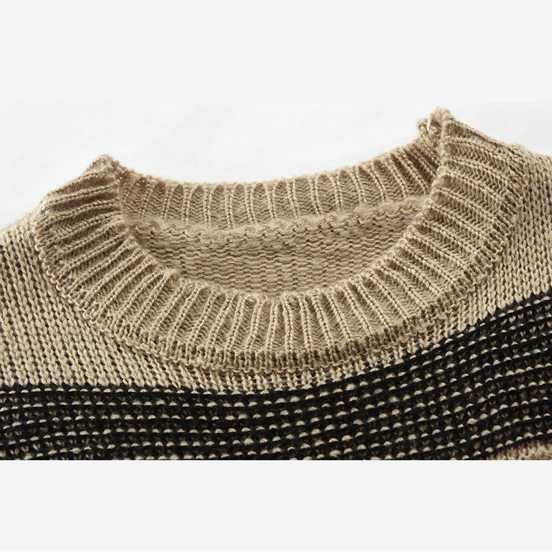 Herren-Pullover mit Rundhalsausschnitt, langärmelig, grobes Zopfmuster