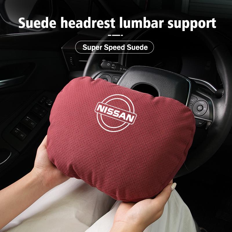 Car Seat Headrest Neck Support Lumbar Pillow Suede Decoration For Nissan Navara Almera Sentra Rogue Pathfinder Sylphy Leaf