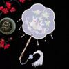 Traditional Chinese Fan for Children, Summer Hanfu Dance Fan for Girls, Embroidered Ancient Costume Fan with Tassel Pendant, Unique-Shaped Fan