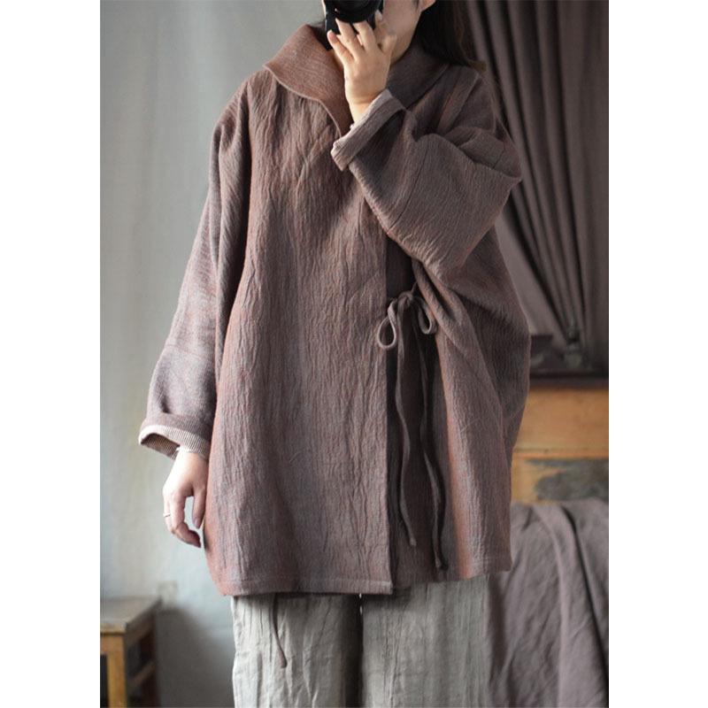 Johnature Women Vintage Jackets Solid Color Belt Long Sleeve Coats Spring Loose Jackets