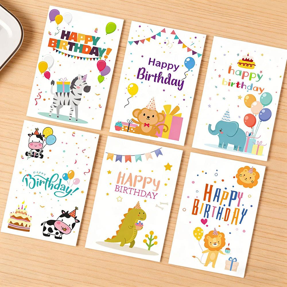 6 Cards+6 Envelopes Birthday Greeting Cards English Blessings Small Cards Party Decoration Cards with Envelopes