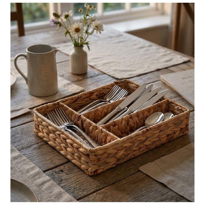 Range couverts en jacinthe tressé 4 compartiments 24 x 34 cm beige