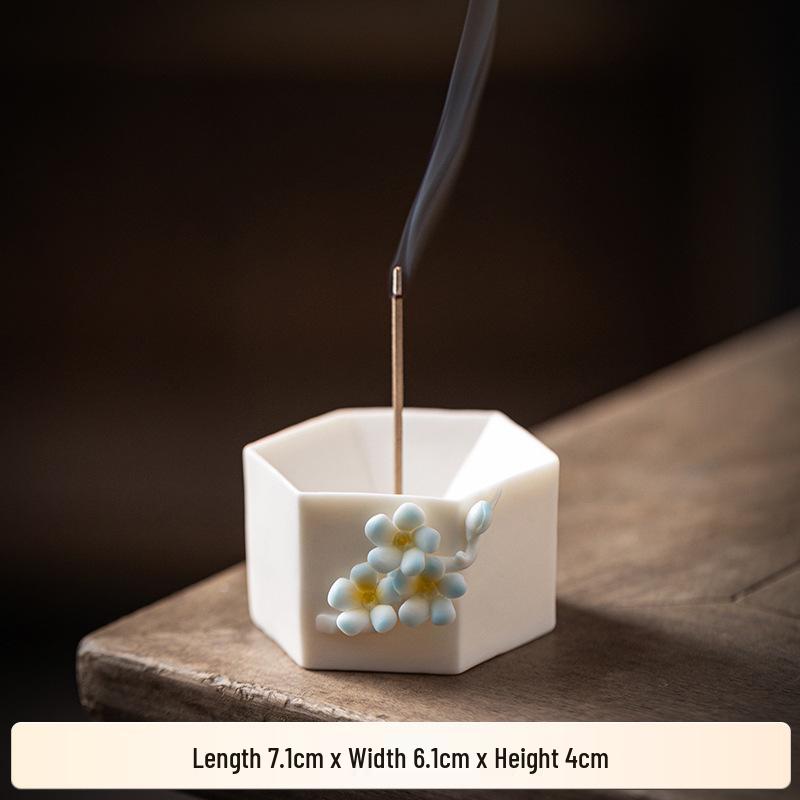 Handcrafted White Porcelain Plum Blossom Incense Holder for Home Decor