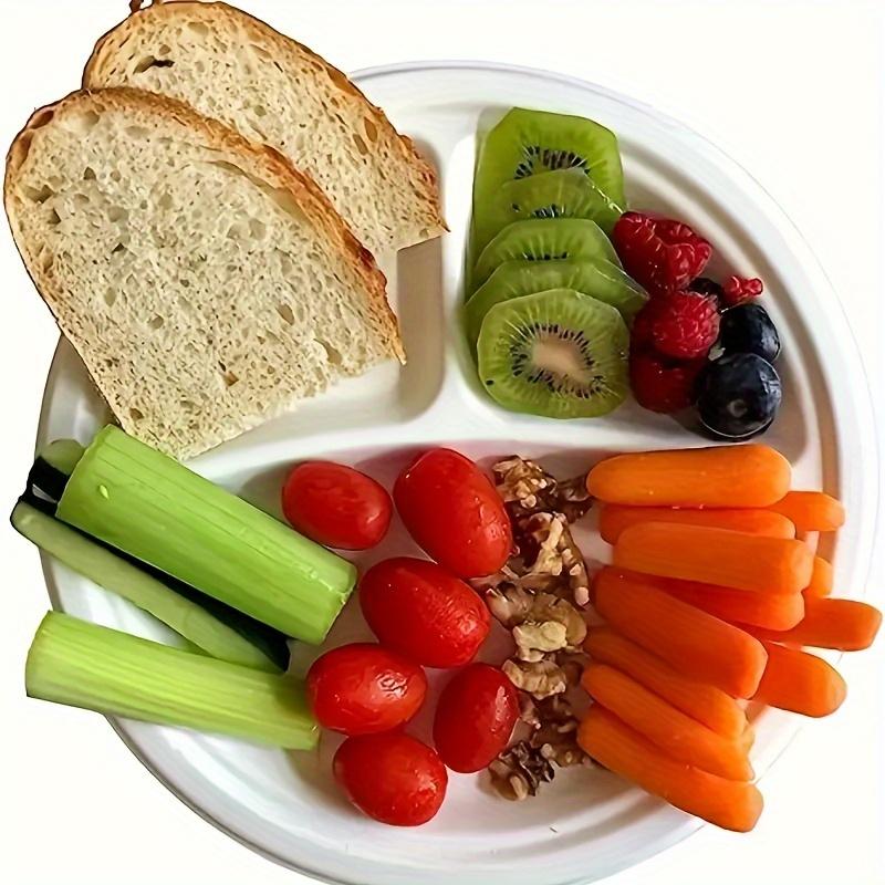 50 Pcs 10 - Inch 3 - Compartment Disposable Plates - Biodegradable for Meals, BBQ, Parties & Picnics