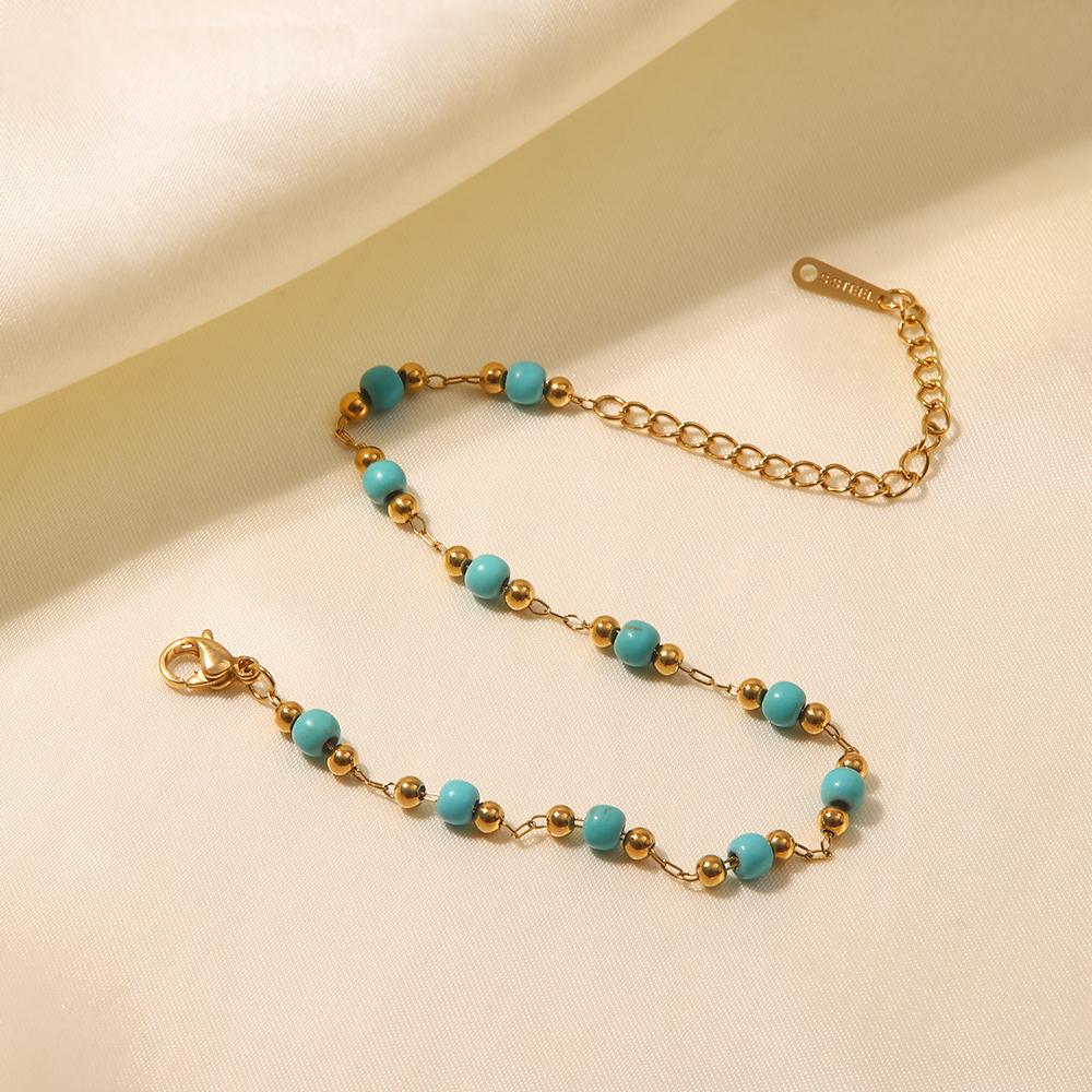 Youthway Fashion Turquoise Stainless Steel  Gold Pvd Plated Adjustable Bracelet Waterproof Jewelry Women Gift