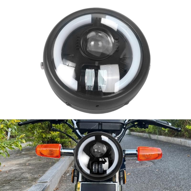 Retro LED Motorcycle Headlamp Built In Turn Signals Shockproof Metal Housing Headlight Universal for Motorbike