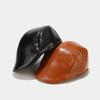 Pu Leather Beret Hat For Men Women Retro Round Top Winter Fashion Accessory