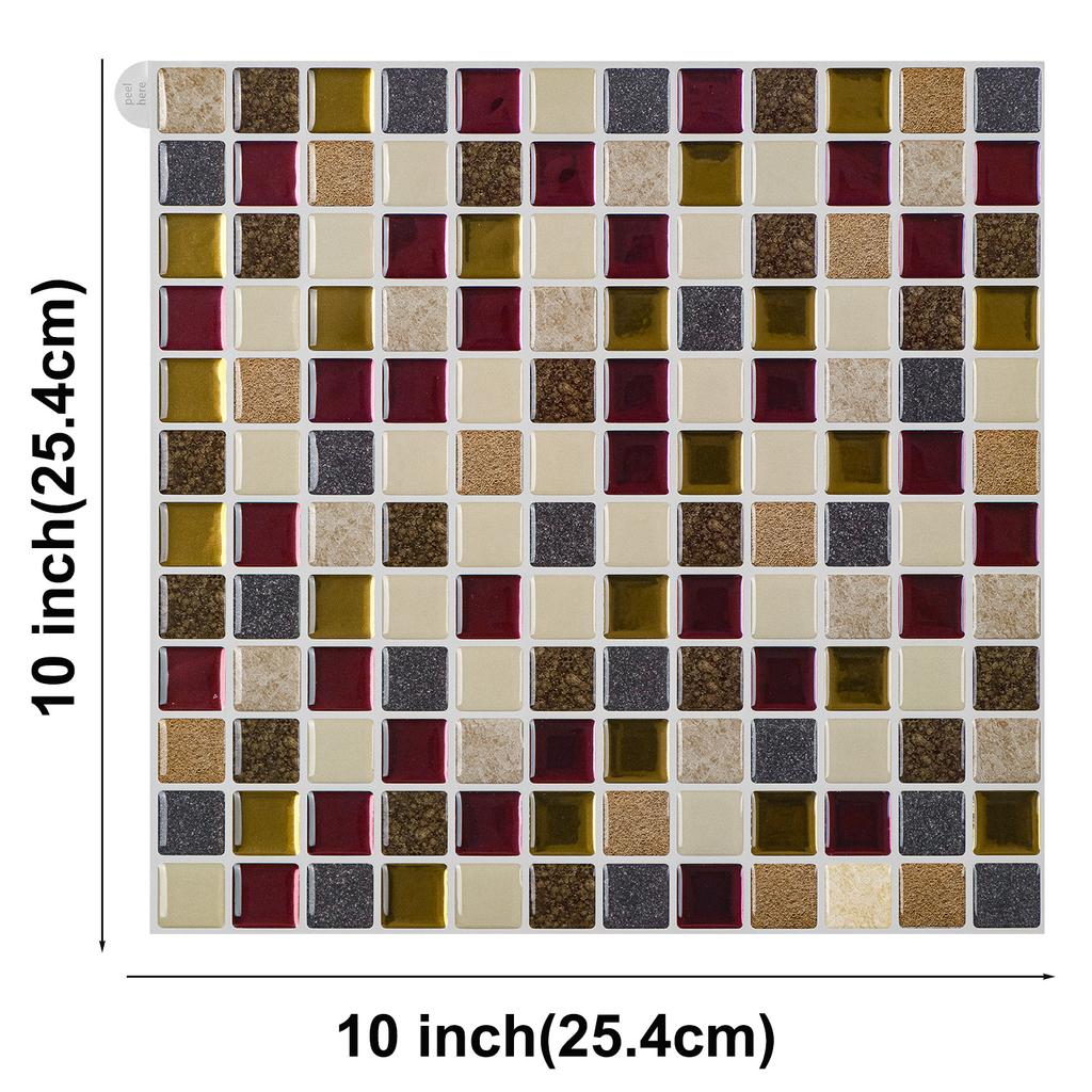 10pcs Strong Adhesive Peel&Stick Tile Stickers 3d Mosaic Vinyl Tiles Marble Wall Sticker Waterproof For Kitchen Bathroom