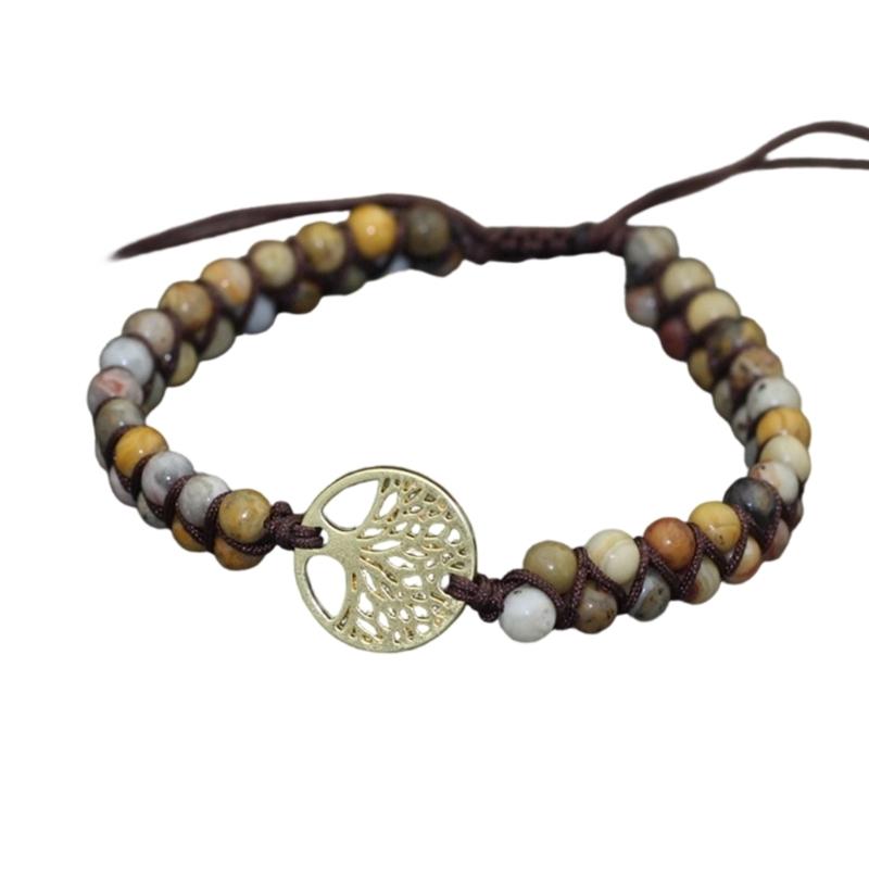 Verstellbares Unisex Armband mit natürlichen Türkisperlen, zweireihig, mit Baum-Anhänger für einen stilvollen Look