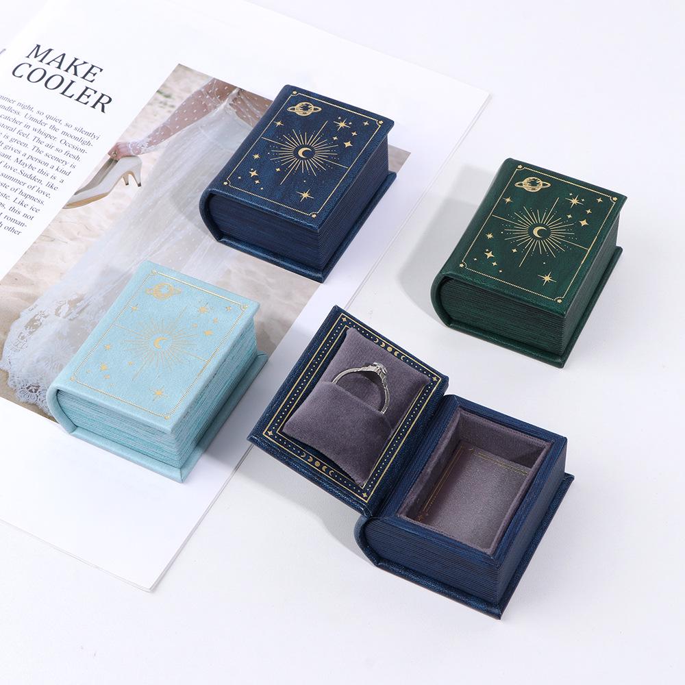 Elegant Curved PU Leather Book-Shaped Ring Box | Mini Retro Flip-Top Jewelry Holder