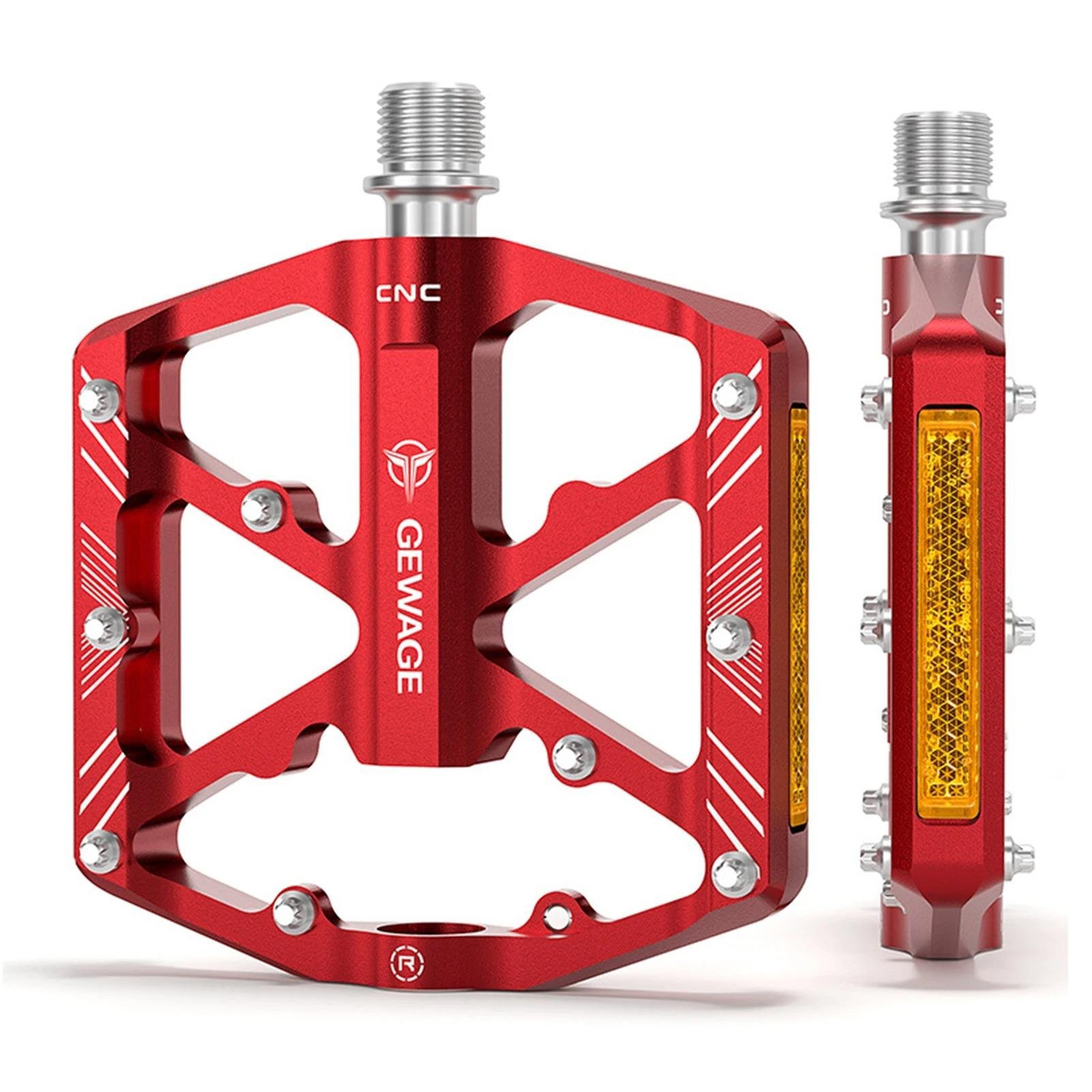 Ultraleichte GEWAGE Breite Flache Plattform Mountainbike Pedale Aluminiumlegierung Reflektor Dichtung 3 Lager Mtb Fahrradpedale Plattform Pedal rot