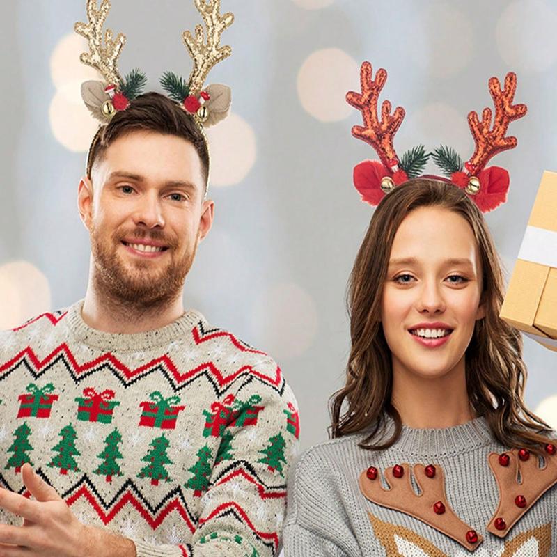 1pc Women Cute Deer Antler Headband, Polyester Christmas Party Hair Accessories Hair Hoop ,Christmas Decorations Home Holiday Essential